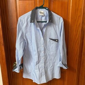 Finley Striped Blue Shirt with Black Polka Dot Details